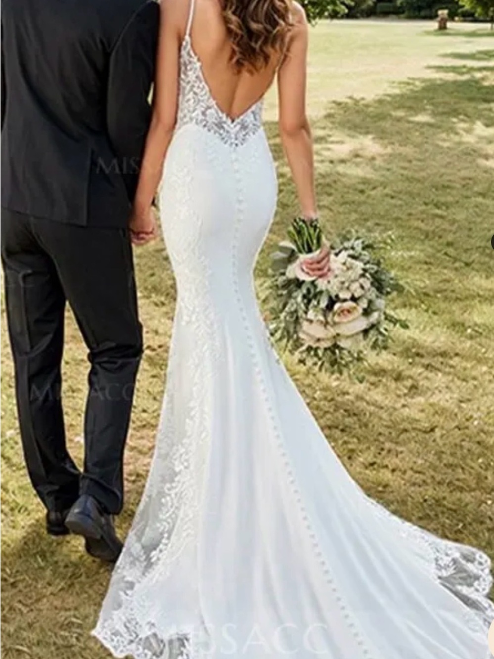 Elegant White Bridal Mermaid Dress with Lace Back Missacc dress